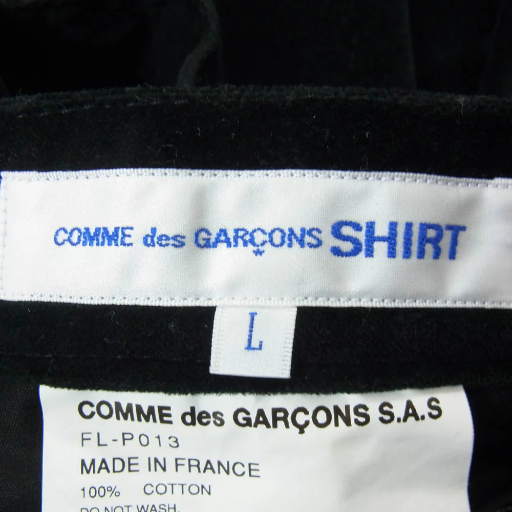 COMME des GARCONS コムデギャルソン 23AW FL-P013 COMME des GARCONS SHIRT コムデギャルソンシャツ COTTON TWILL VELVETEEN PLAIN PANTS コットンツイル ベルベット テーパード パンツ ブラック系 L【中古】 - Image 3