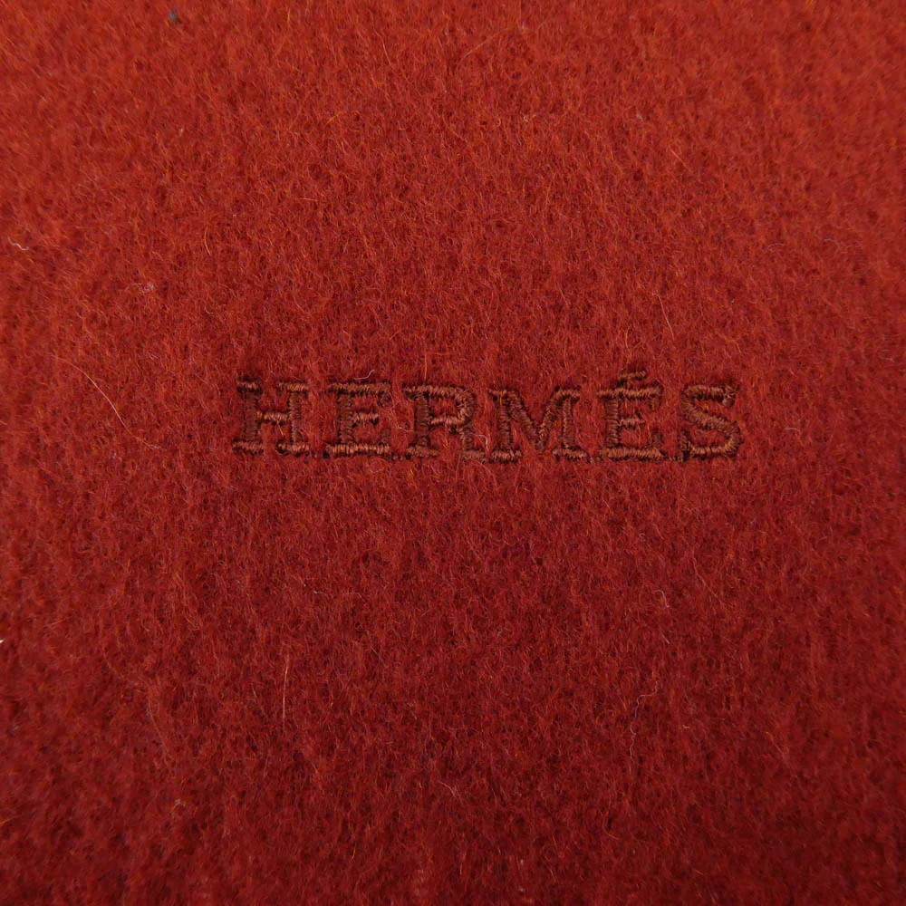 HERMES エルメス カシミヤ フリンジ マフラー レッド系【中古】 - Image 3