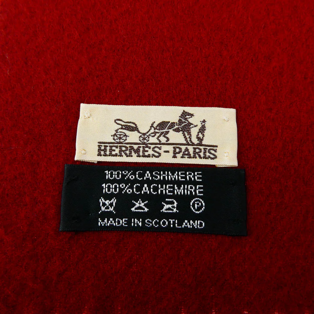 HERMES エルメス カシミヤ フリンジ マフラー レッド系【中古】 - Image 4