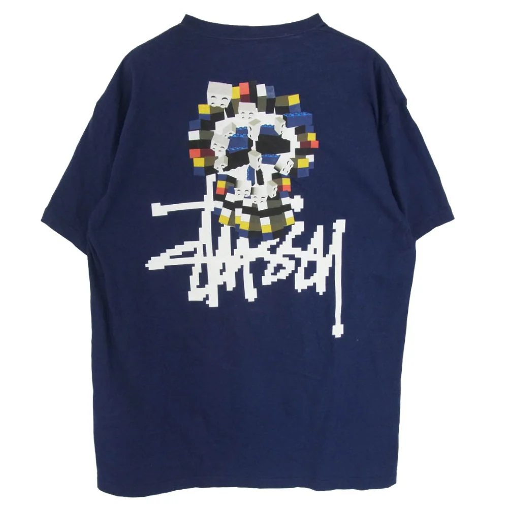 STUSSY ステューシー 90s 紺タグ USA製 オールド customade カスタメイド digi skull ドット スカル プリント Tシャツ ネイビー系 XL【中古】 - Image 2