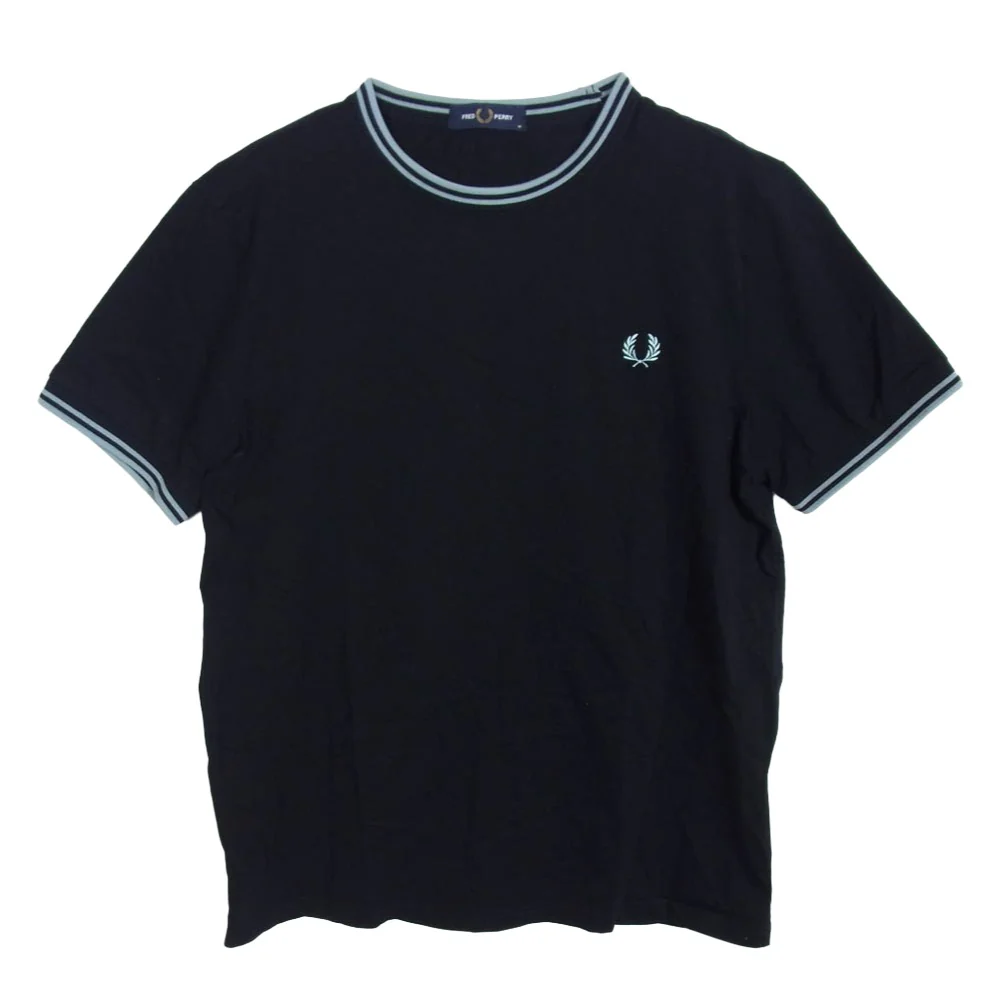 FRED PERRY フレッドペリー M1588 TWIN TIPPED T SHIRT ツイン ティップ ライン コットン 半袖 クルーネック Tシャツ ブラック系 M【中古】