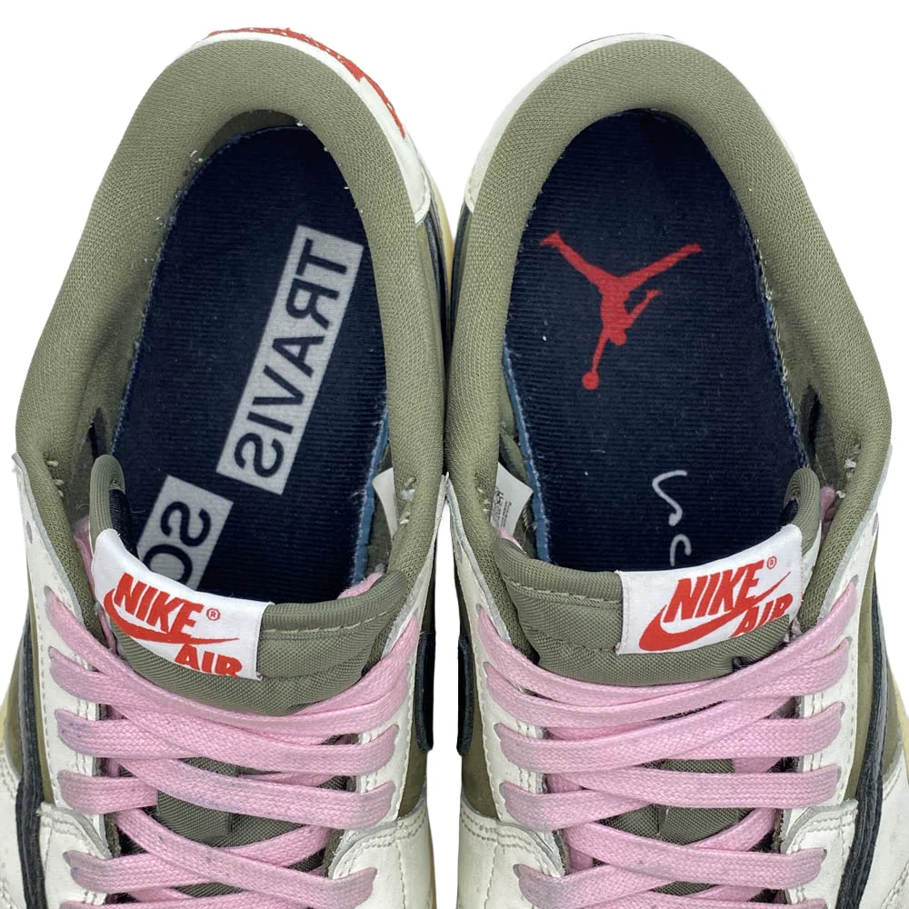 NIKE ナイキ DM7866-200 【フェイクバスターズ鑑定済】× Travis Scott Air Jordan 1 Low OG SP Reverse Olive エアジョーダン1 ロー OG SP リバースオリーブ ローカット スニーカー カーキ系 ホワイト系 26.5cm【中古】 - Image 5