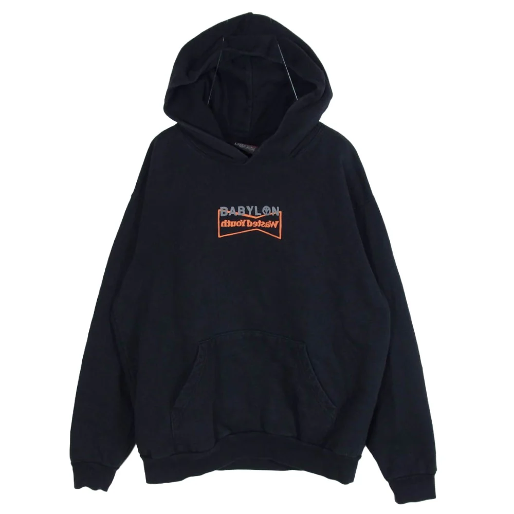 Wasted Youth ウェイステッドユース × BABYLON バビロン PULLOVER HOODIE ロゴ プルオーバー フーディー パーカー ブラック系 L【中古】