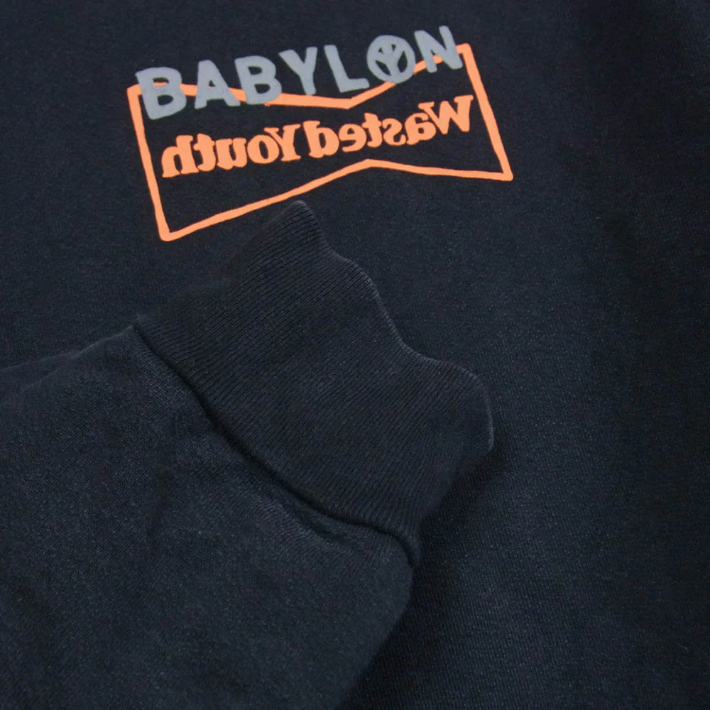 Wasted Youth ウェイステッドユース × BABYLON バビロン PULLOVER HOODIE ロゴ プルオーバー フーディー パーカー ブラック系 L【中古】 - Image 4
