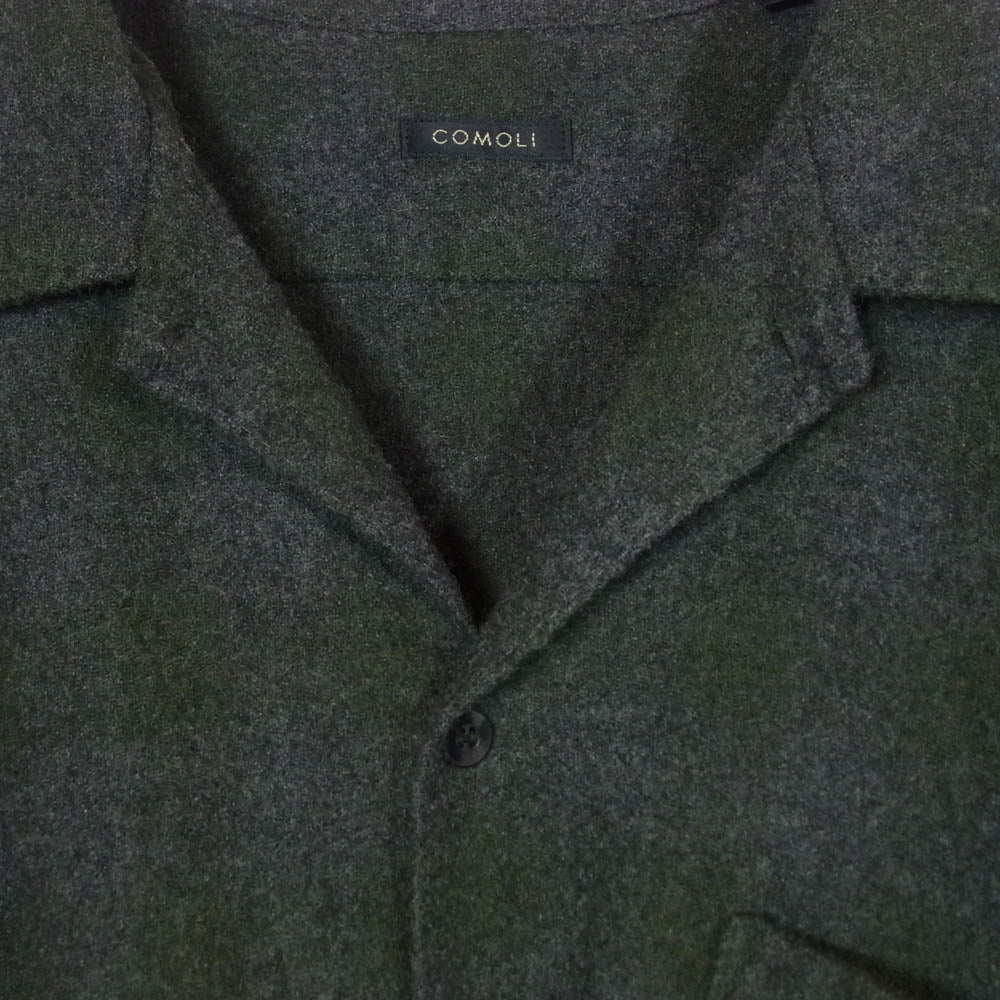 COMOLI コモリ 20AW S03-02008 カシミヤ混ウール チェック オープンカラー シャツ ダークグレー系 2【中古】 - Image 3