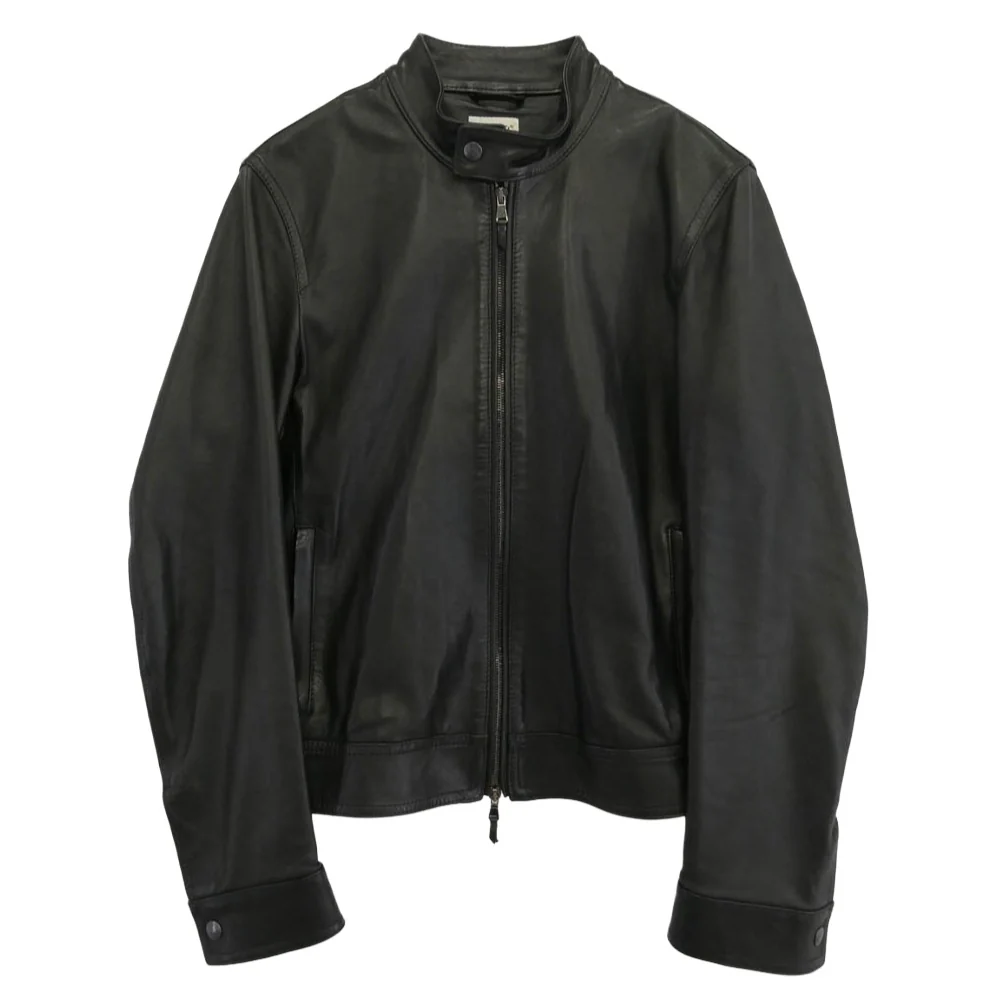 EMMETI エンメティ JURI ラムスキン レザー シングルライダースジャケット ブラック系 48【中古】