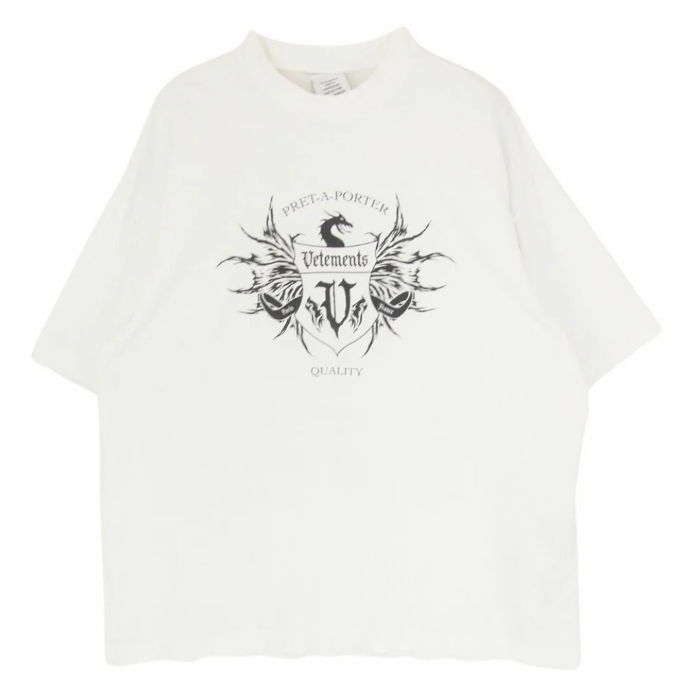 VETEMENTS ヴェトモン 21AW UA52TR480W Black Label Oversized ブラック ラベル バックプリント オーバーサイズ Tシャツ 半袖カットソー ホワイト系 XS【中古】