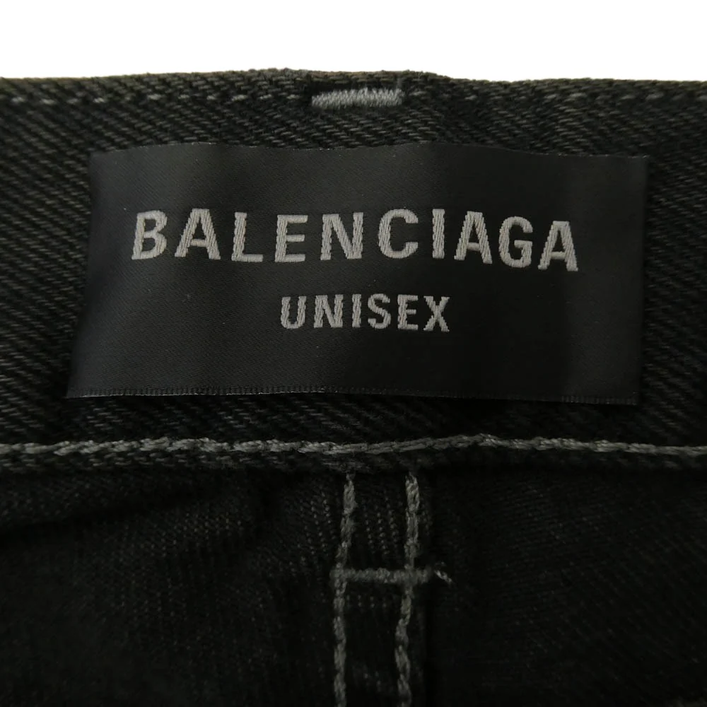 BALENCIAGA バレンシアガ 833430 TSW85 ダメージ クラッシュ デストロイ 加工 ローライズ ブラック デニム パンツ ブラック系 S【美品】【中古】 - Image 3