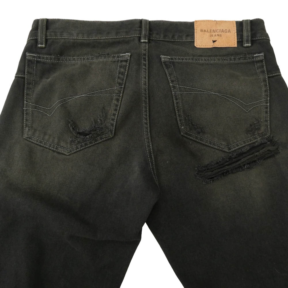 BALENCIAGA バレンシアガ 833430 TSW85 ダメージ クラッシュ デストロイ 加工 ローライズ ブラック デニム パンツ ブラック系 S【美品】【中古】 - Image 8