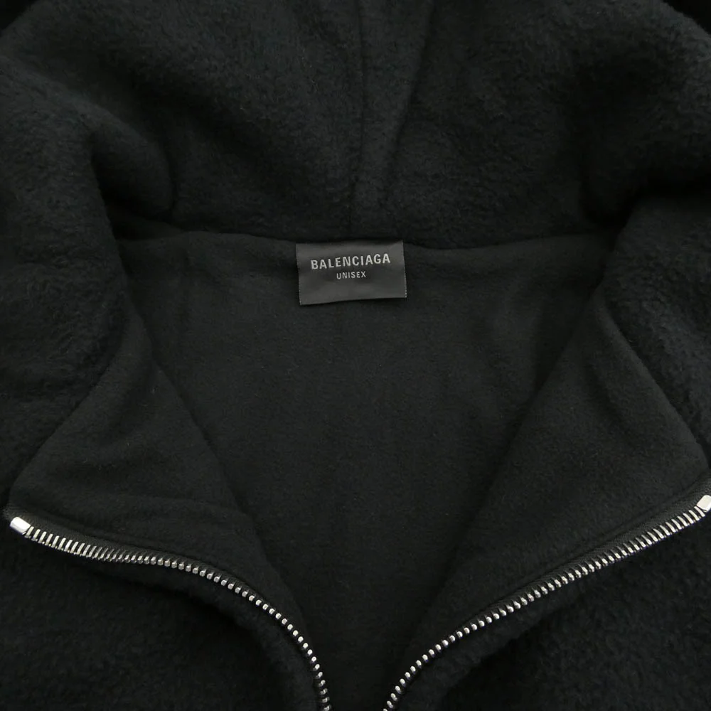 BALENCIAGA バレンシアガ 768694 TRVZ8 OUTERWEAR ZIP-UP HOODIE ボア フリース ジップアップ バックロゴジャケット ブラック系 3【新古品】【未使用】【中古】 - Image 3