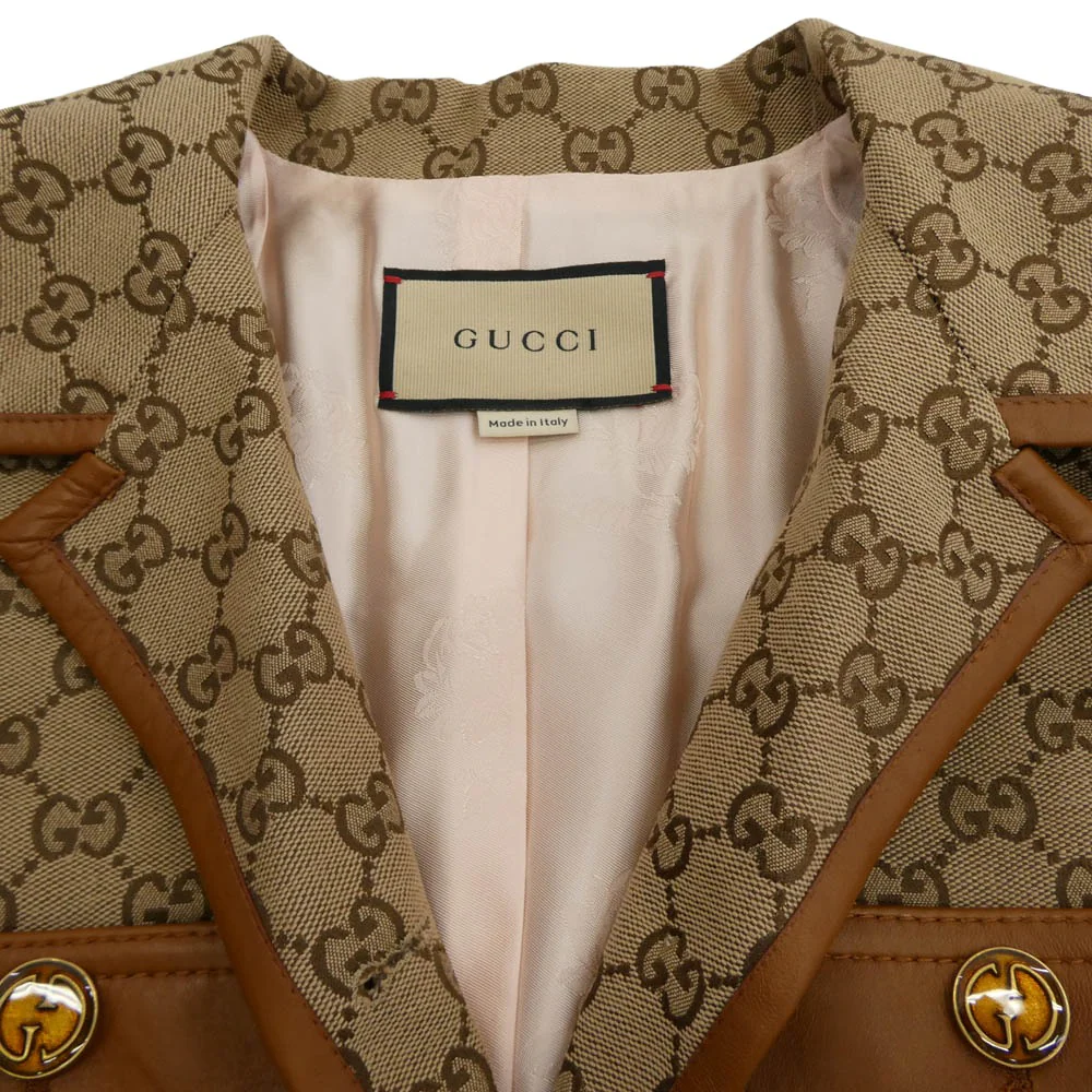 GUCCI グッチ GGキャンバス シェリーライン レザー ジャケット ライトブラウン系 マルチカラー系 40【新古品】【未使用】【中古】 - Image 3