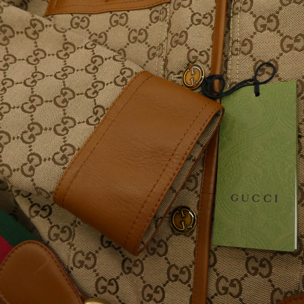 GUCCI グッチ GGキャンバス シェリーライン レザー ジャケット ライトブラウン系 マルチカラー系 40【新古品】【未使用】【中古】 - Image 4