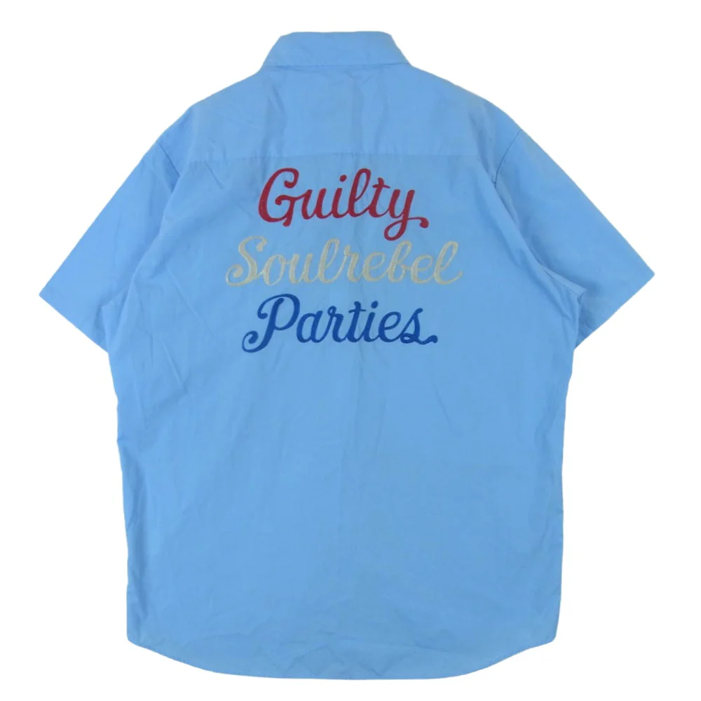 WACKO MARIA ワコマリア WORK SHIRT GP SOUL REBEL バック刺繍 半袖 ワーク シャツ 日本製 ライトブルー系 L【中古】 - Image 2