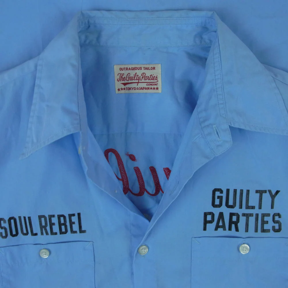 WACKO MARIA ワコマリア WORK SHIRT GP SOUL REBEL バック刺繍 半袖 ワーク シャツ 日本製 ライトブルー系 L【中古】 - Image 3