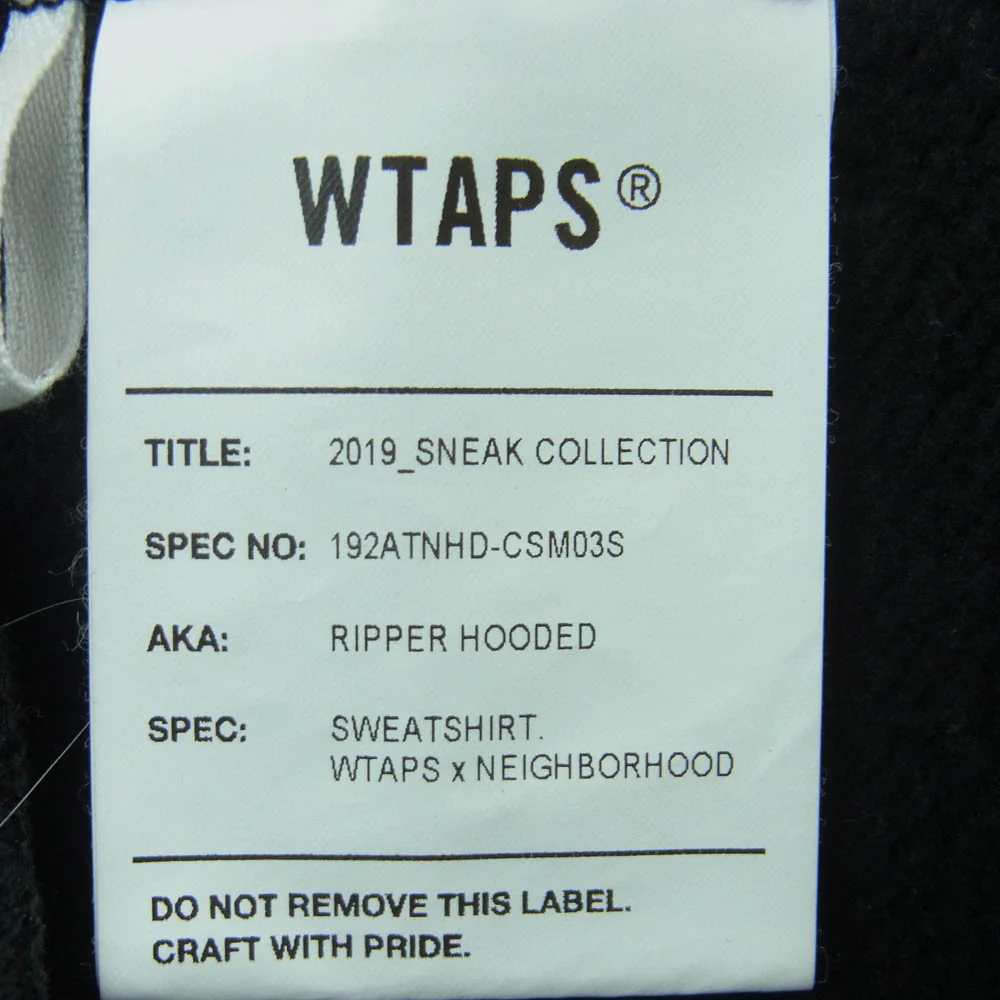 WTAPS ダブルタップス 19AW 192ATNHD-CSM03S NEIGHBORHOOD ネイバーフッド RIPPER HOODED SWEATSHIRT バックプリント プルオーバー パーカー フーディ ブラック系 03【中古】 - Image 6