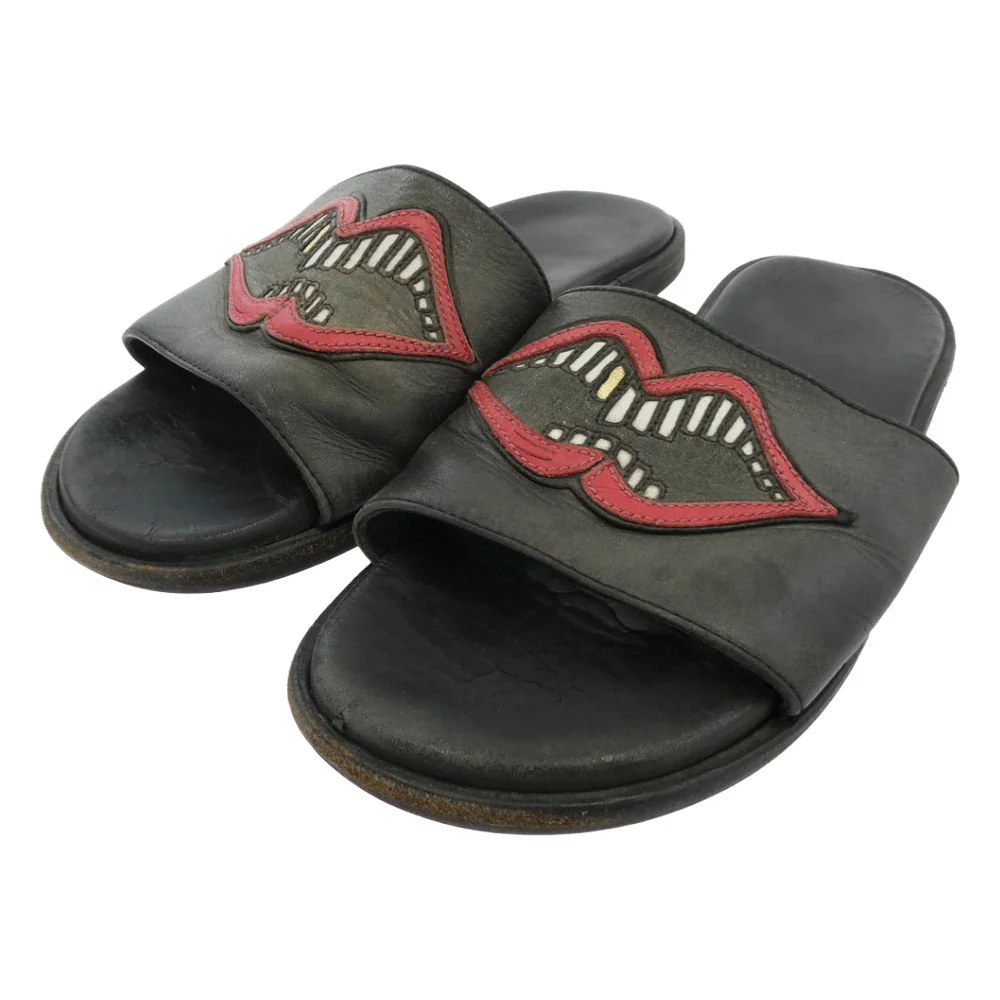 CHROME HEARTS クロムハーツ（原本無） MATTY BOY CHOMPER SLIDE マッティボーイ チョンパー レザースライド サンダル ブラック系 37【中古】