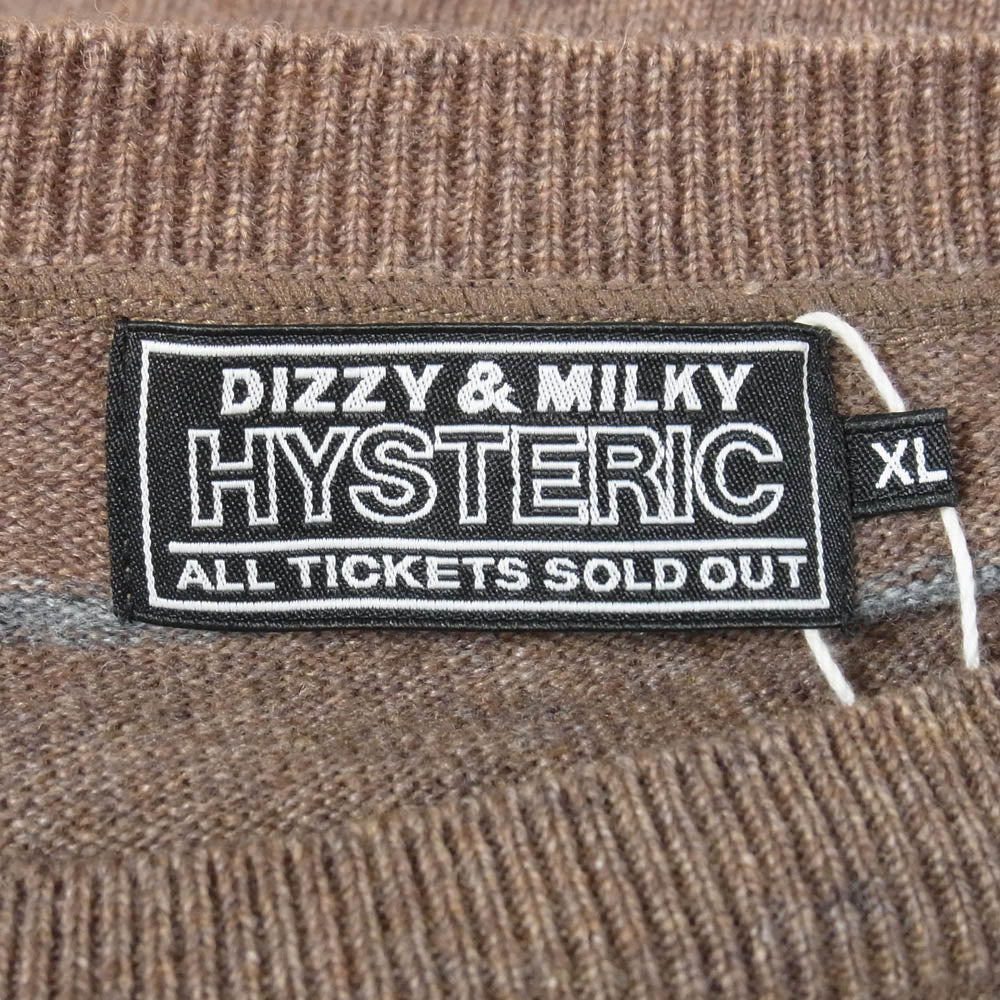 HYSTERIC GLAMOUR ヒステリックグラマー 24AW 02243NS14 GLAMOUR VIXEN GIRL ビクセンガール ワッペン ボーダー ニット セーター ブラウン系 XL【新古品】【未使用】【中古】 - Image 5