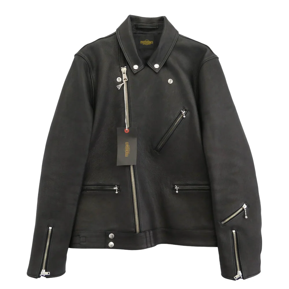 FINE CREEK LEATHERS ファインクリークレザー CLUBMAN クラブマン ディアスキン ダブル ライダース レザー ジャケット ブラック系 40【極上美品】【中古】
