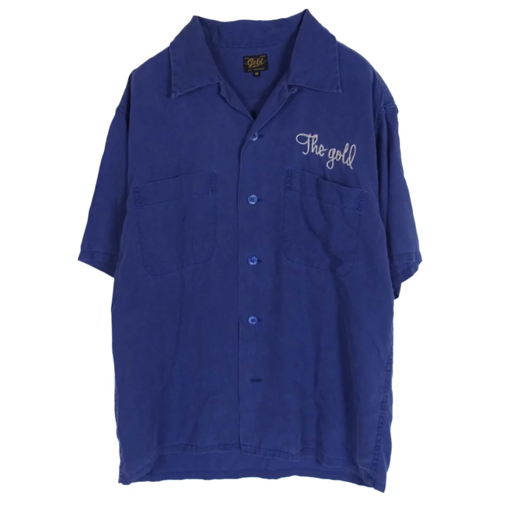 GOLD ゴールド GL35752 Rayon Bowling Shirt レーヨン ボーリング 半袖 シャツ ブルー系 M【中古】