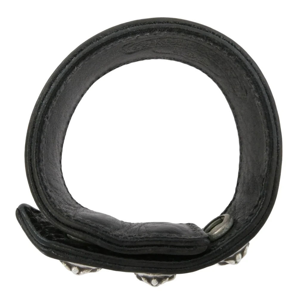 CHROME HEARTS クロムハーツ（原本無） 3BTN 2SNP クロスボール 3ボタン2スナップ レザーブレスレット ブラック系 シルバー系【中古】 - Image 8
