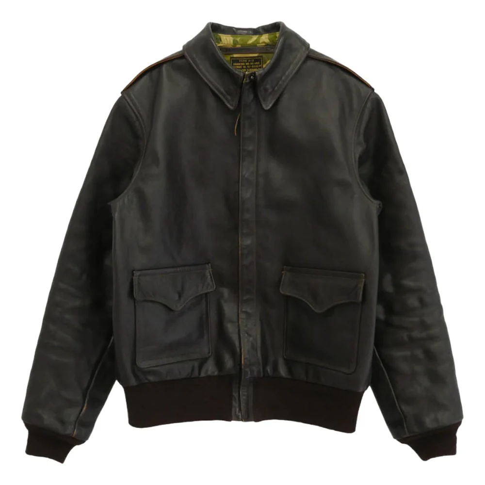 The REAL McCOY'S ザリアルマッコイズ TYPE A-2 PARACHUTE CAMOUFLAGE LINING ホースハイド パラシュートライニング カモ柄 フライト ミリタリー ジャケット ダークブラウン系 40【中古】