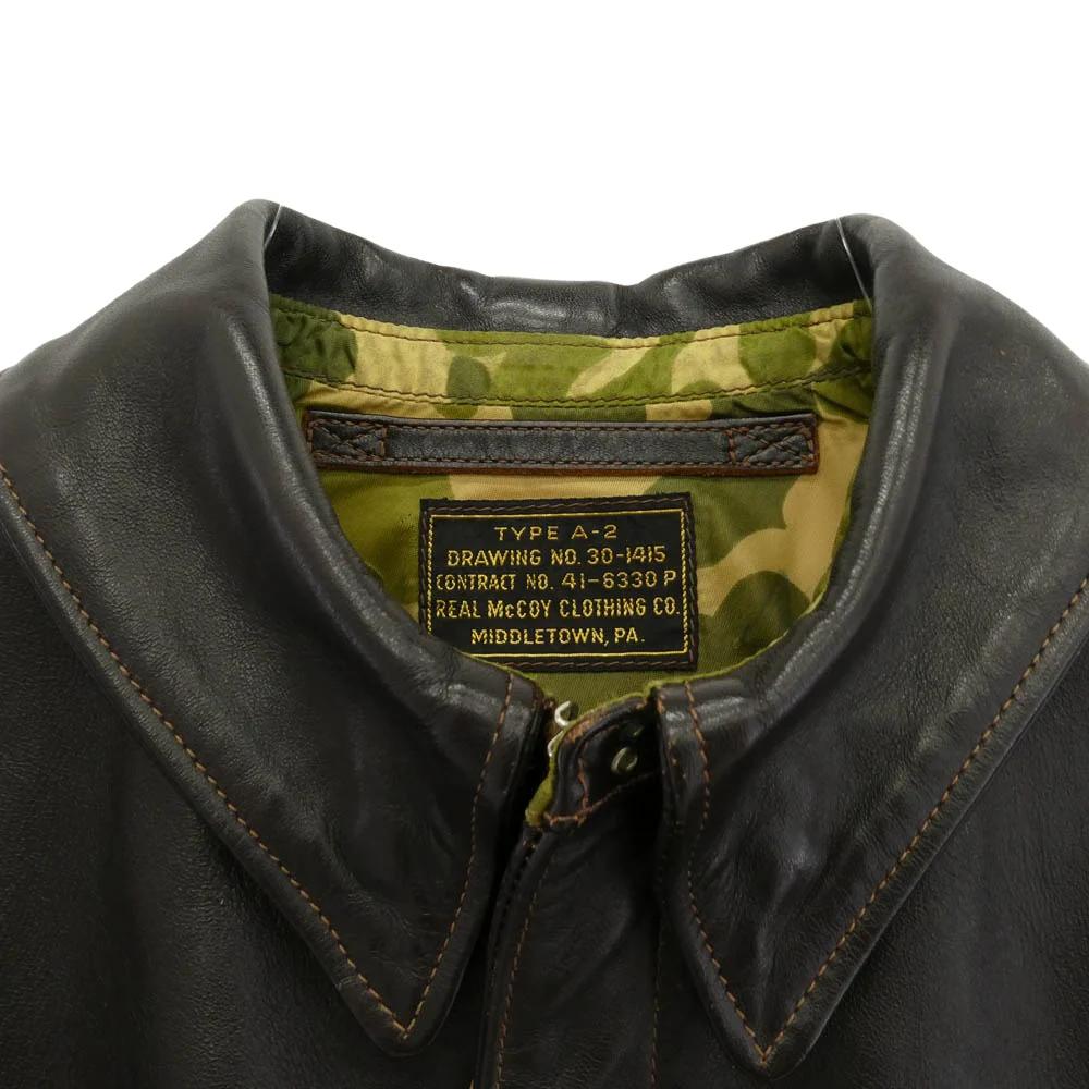 The REAL McCOY'S ザリアルマッコイズ TYPE A-2 PARACHUTE CAMOUFLAGE LINING ホースハイド パラシュートライニング カモ柄 フライト ミリタリー ジャケット ダークブラウン系 40【中古】 - Image 3