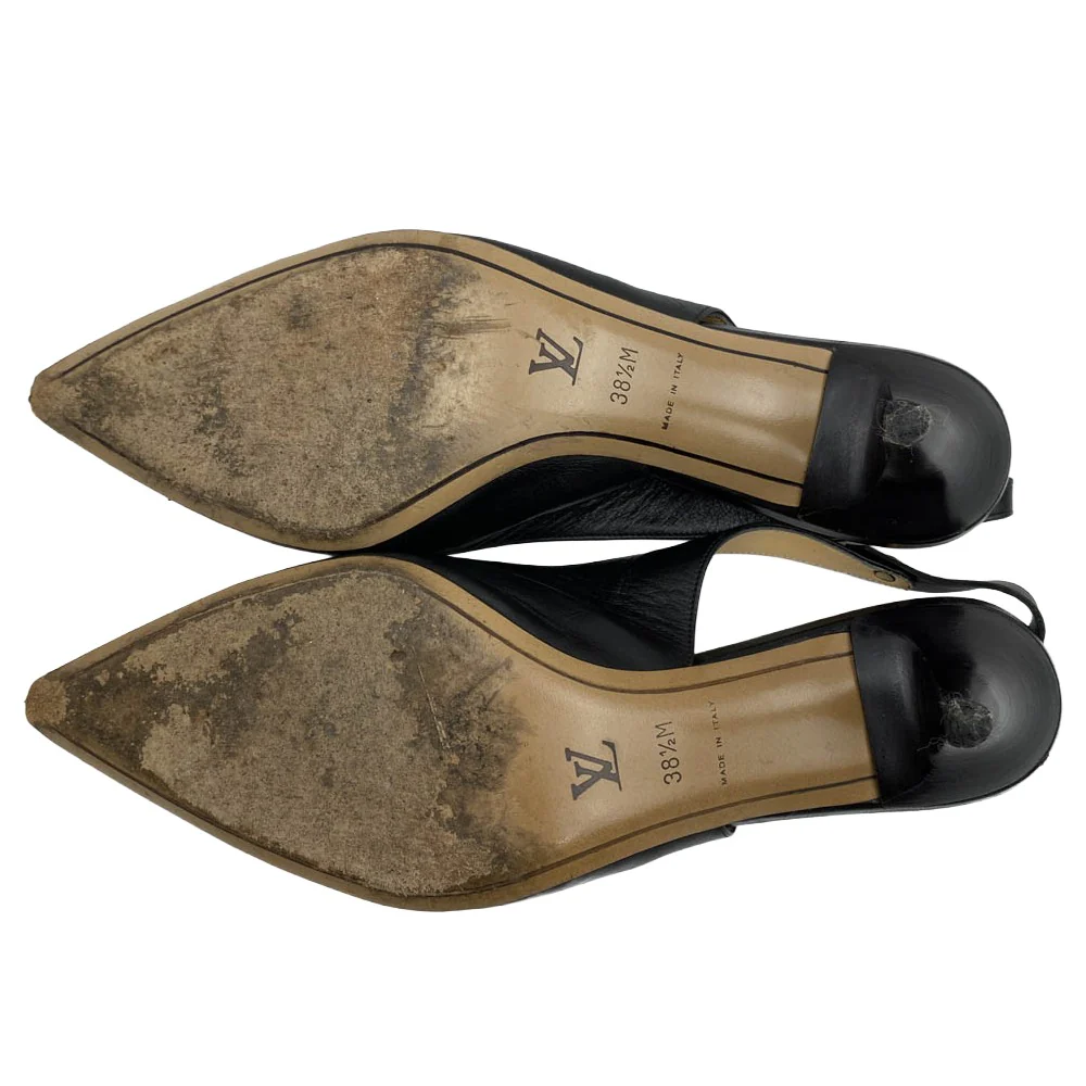 LOUIS VUITTON ルイ・ヴィトン レザー パンプス バック ストラップ ヒール 靴 シューズ ブラック系 38.5【中古】 - Image 6