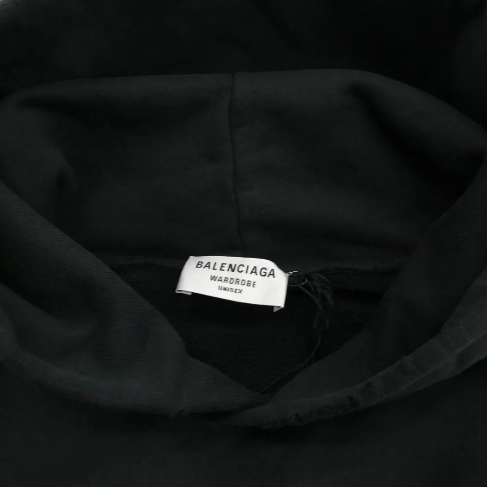 BALENCIAGA バレンシアガ 620947 TKVI9 Embroidered Political Campaign Large Fit Hoodie ダメージ加工 キャンペーン ロゴ プルオーバー フーディー パーカー ブラック系 XS【極上美品】【中古】 - Image 3