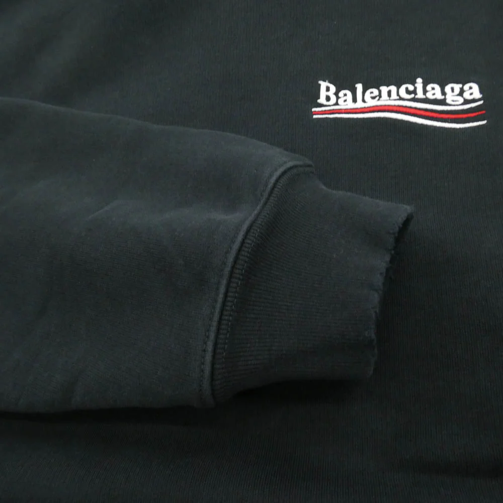 BALENCIAGA バレンシアガ 620947 TKVI9 Embroidered Political Campaign Large Fit Hoodie ダメージ加工 キャンペーン ロゴ プルオーバー フーディー パーカー ブラック系 XS【極上美品】【中古】 - Image 4