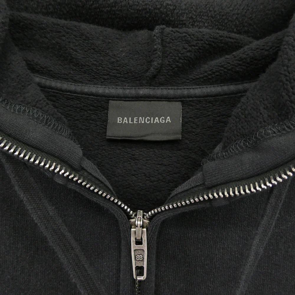 BALENCIAGA バレンシアガ 826148 TSVI8 Belleville Hoodie バック プリント ダブルジップ ジップアップ フーディ パーカー ブラック系 2【極上美品】【中古】 - Image 3