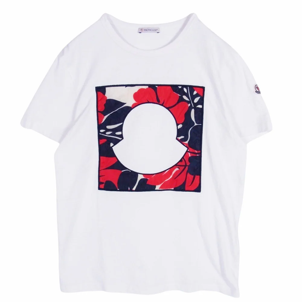 MONCLER モンクレール E10918044750 MAGLIA ハイビスカス マグリア クルーネック 半袖Tシャツ ホワイト系 S【中古】