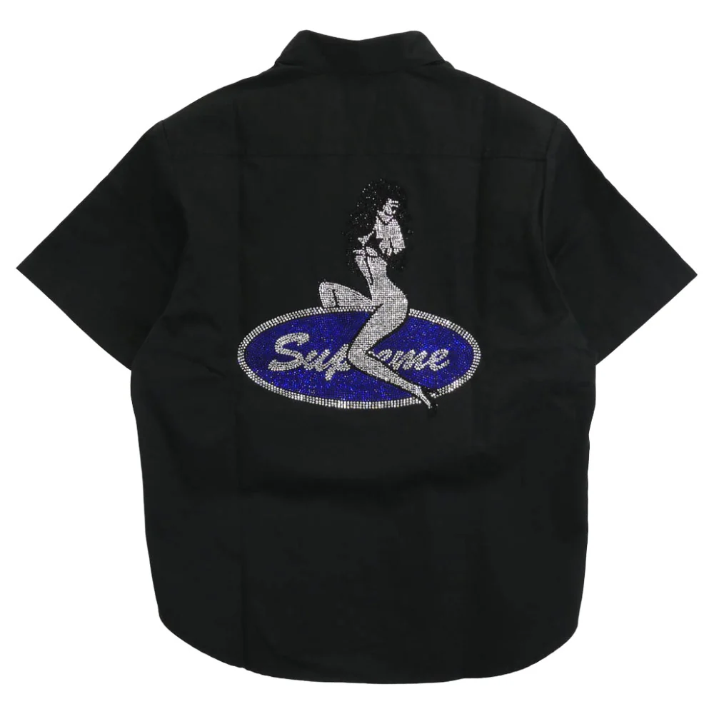 Supreme シュプリーム 25SS Rhinestone Pin Up S/S Work Shirt ラインストーン ピンナップ 半袖 ワーク シャツ ブラック系 S【新古品】【未使用】【中古】 - Image 2