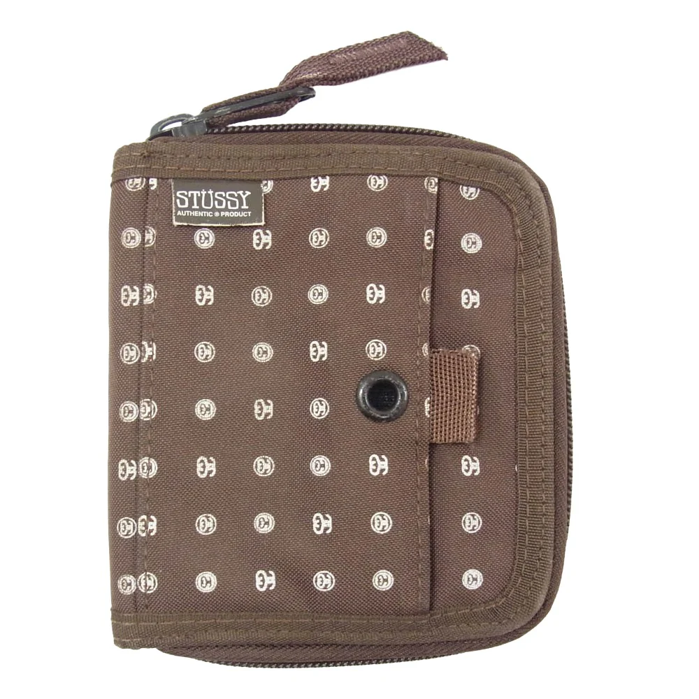 STUSSY ステューシー Monogram Print Zip Wallet モノグラム ラウンドジップ ウォレット ブラウン系【中古】