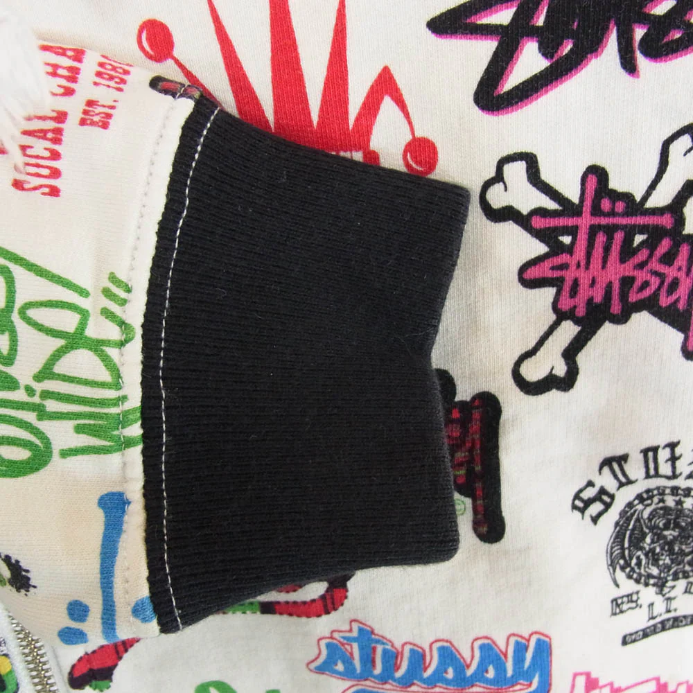 STUSSY ステューシー ロゴプリント総柄 フルジップ パーカー フーディー ホワイト系 M【中古】 - Image 4
