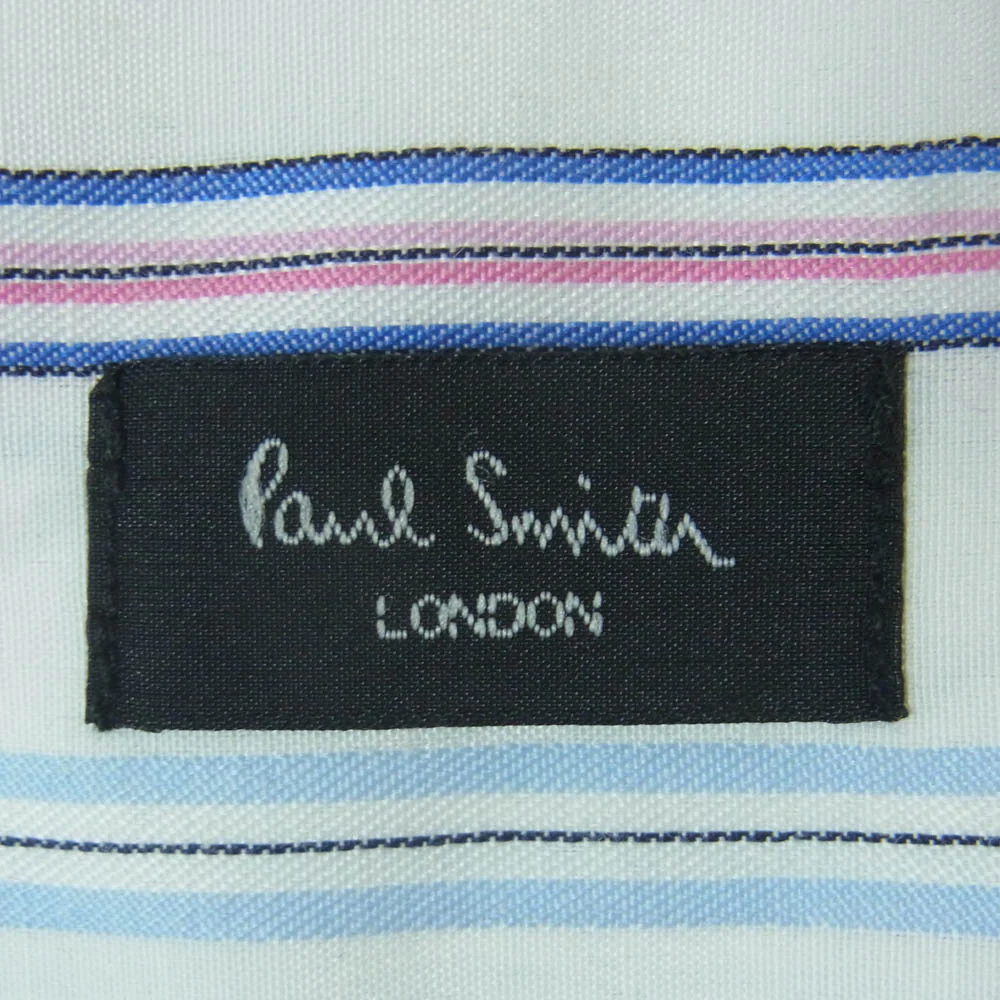 Paul Smith ポール・スミス ダブルカフス ロゴ刺繍 オーバーサイズ ストライプ 長袖 シャツ ホワイト系 ライトブルー系 ピンク系 XXL【中古】 - Image 5