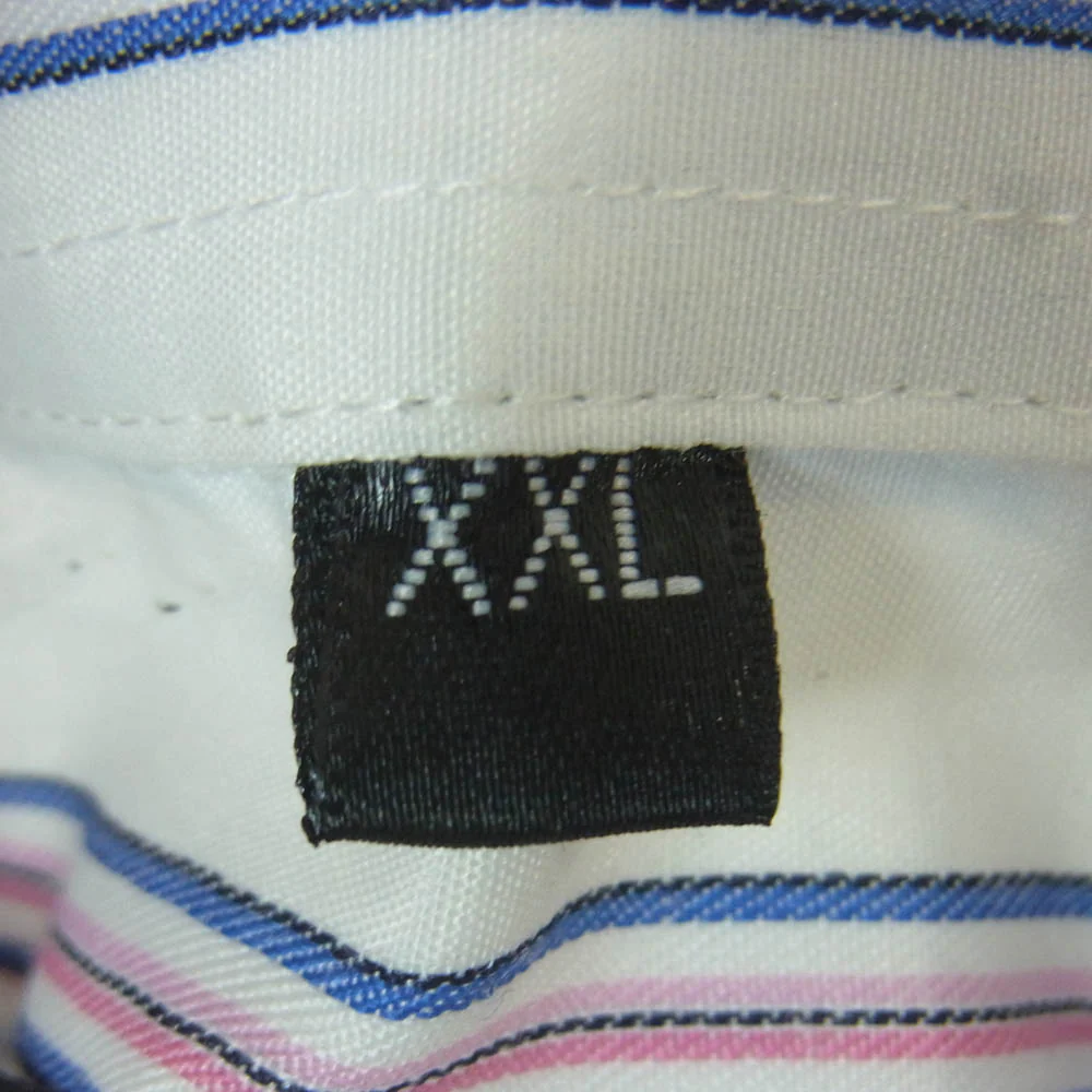 Paul Smith ポール・スミス ダブルカフス ロゴ刺繍 オーバーサイズ ストライプ 長袖 シャツ ホワイト系 ライトブルー系 ピンク系 XXL【中古】 - Image 6
