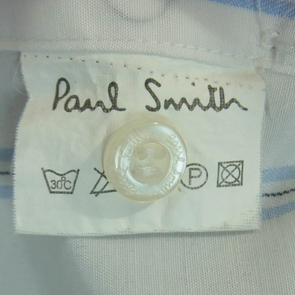 Paul Smith ポール・スミス ダブルカフス ロゴ刺繍 オーバーサイズ ストライプ 長袖 シャツ ホワイト系 ライトブルー系 ピンク系 XXL【中古】 - Image 7