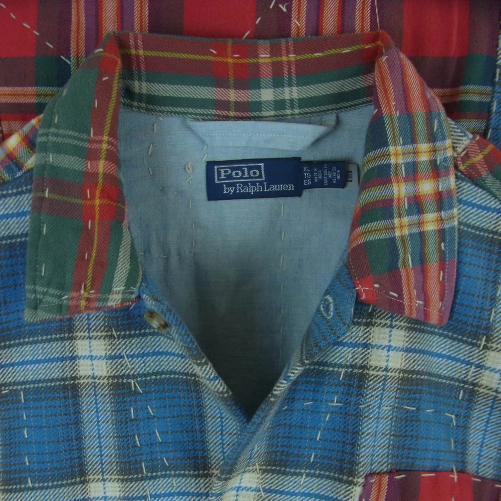 POLO RALPH LAUREN ポロ・ラルフローレン 26SS パッチワーク チェック フランネル オーバー シャツ ジャケット レッド系 ブルー系 グリーン系 XL【美品】【中古】 - Image 3