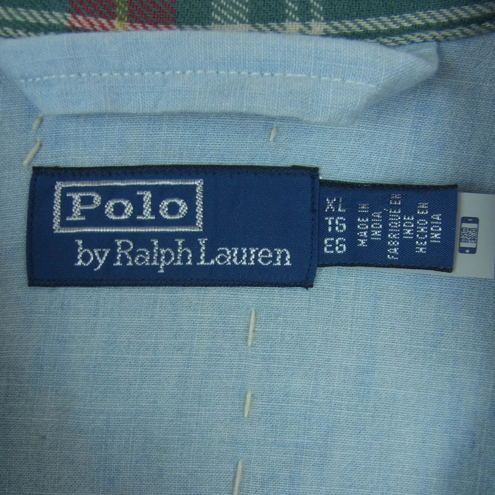 POLO RALPH LAUREN ポロ・ラルフローレン 26SS パッチワーク チェック フランネル オーバー シャツ ジャケット レッド系 ブルー系 グリーン系 XL【美品】【中古】 - Image 5