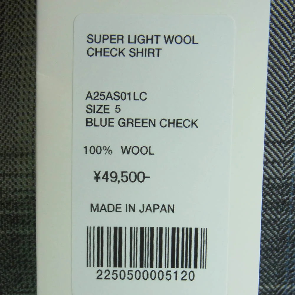 AURALEE オーラリー 25AW A25AS01LC SUPER LIGHT WOOL CHECK スーパー ライトウール チェック 長袖 シャツ グレー系 ライトブルー系 ライトグリーン系 5【新古品】【未使用】【中古】 - Image 5
