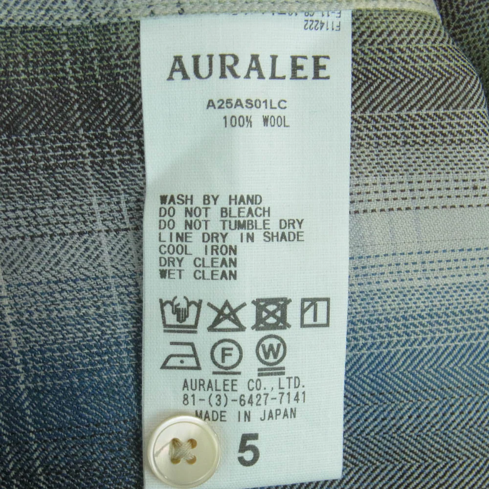 AURALEE オーラリー 25AW A25AS01LC SUPER LIGHT WOOL CHECK スーパー ライトウール チェック 長袖 シャツ グレー系 ライトブルー系 ライトグリーン系 5【新古品】【未使用】【中古】 - Image 6