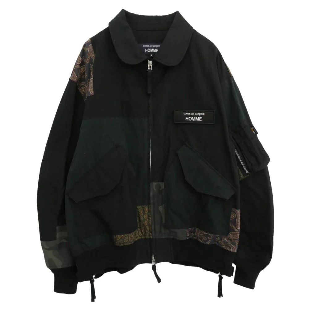 COMME des GARCONS HOMME コムデギャルソンオム 25SS HO-J023 Cotton Nylon Back Satin パッチワーク コットンナイロン バックサテン ブルゾン フライトジャケット ブラック系 マルチカラー系 L【中古】