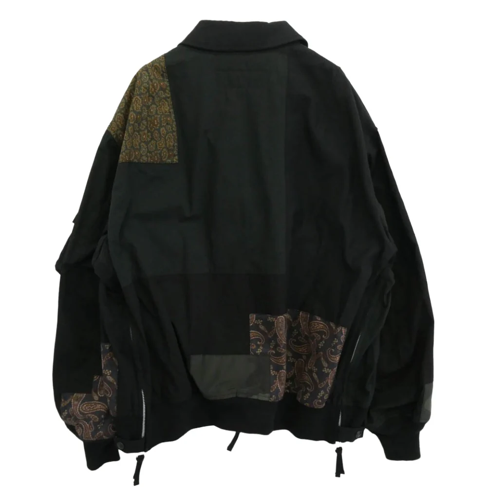 COMME des GARCONS HOMME コムデギャルソンオム 25SS HO-J023 Cotton Nylon Back Satin パッチワーク コットンナイロン バックサテン ブルゾン フライトジャケット ブラック系 マルチカラー系 L【中古】 - Image 2