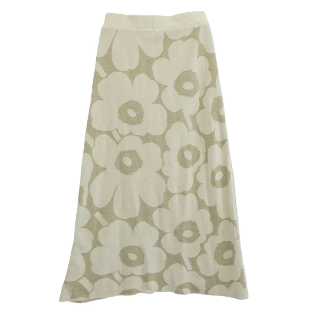 marimekko マリメッコ ウニッコ柄 リネン混 コットン ロングスカート ベージュ系 S【中古】