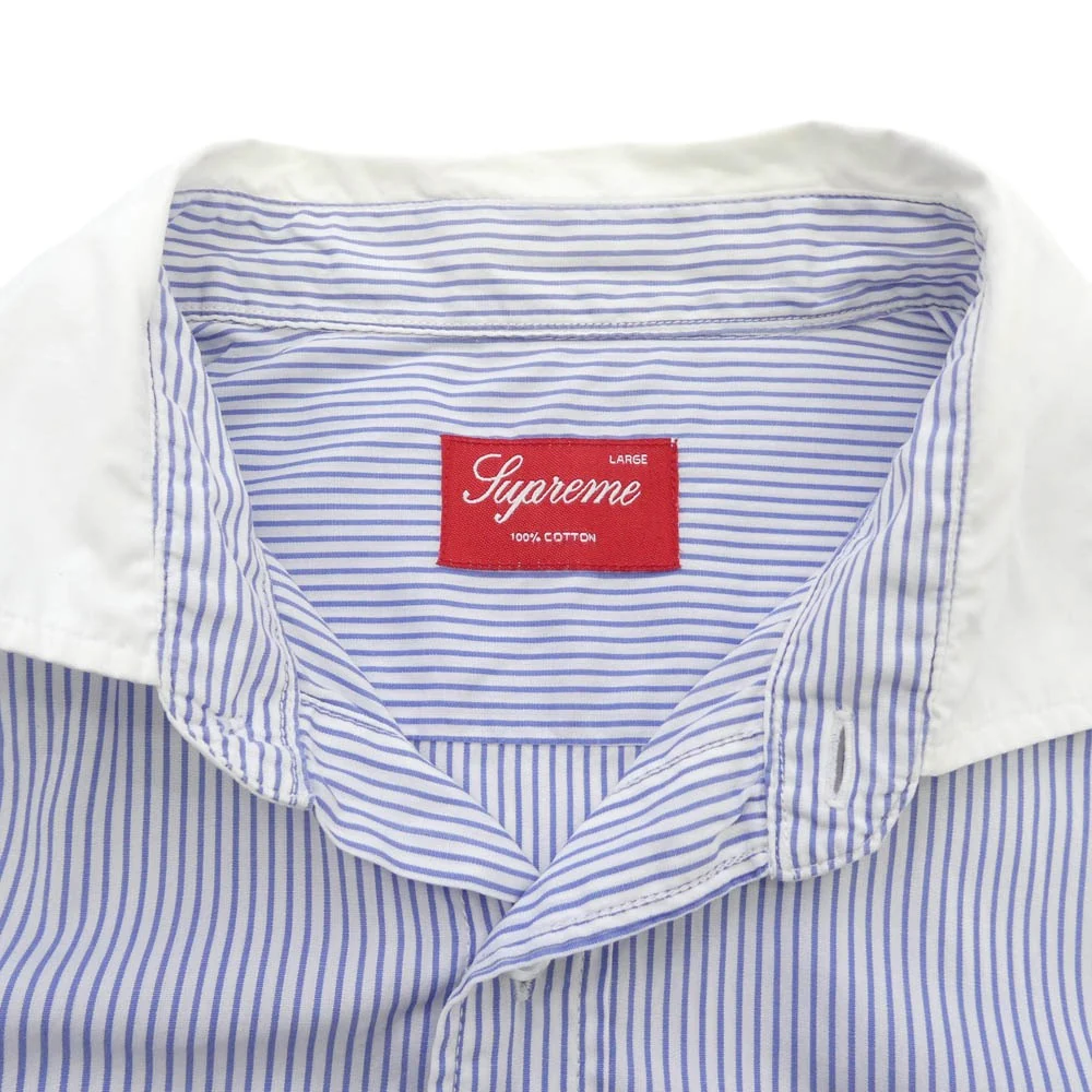 Supreme シュプリーム striped shirt ストライプ 長袖 シャツ ホワイト系 ブルー系 L【中古】 - Image 3