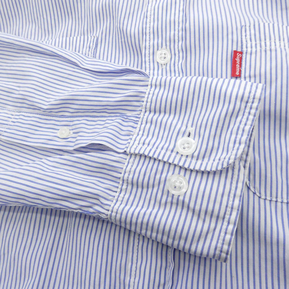 Supreme シュプリーム striped shirt ストライプ 長袖 シャツ ホワイト系 ブルー系 L【中古】 - Image 4