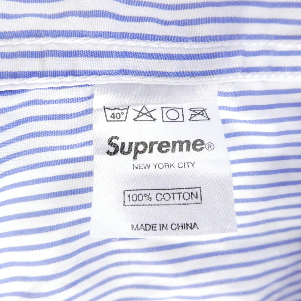 Supreme シュプリーム striped shirt ストライプ 長袖 シャツ ホワイト系 ブルー系 L【中古】 - Image 5