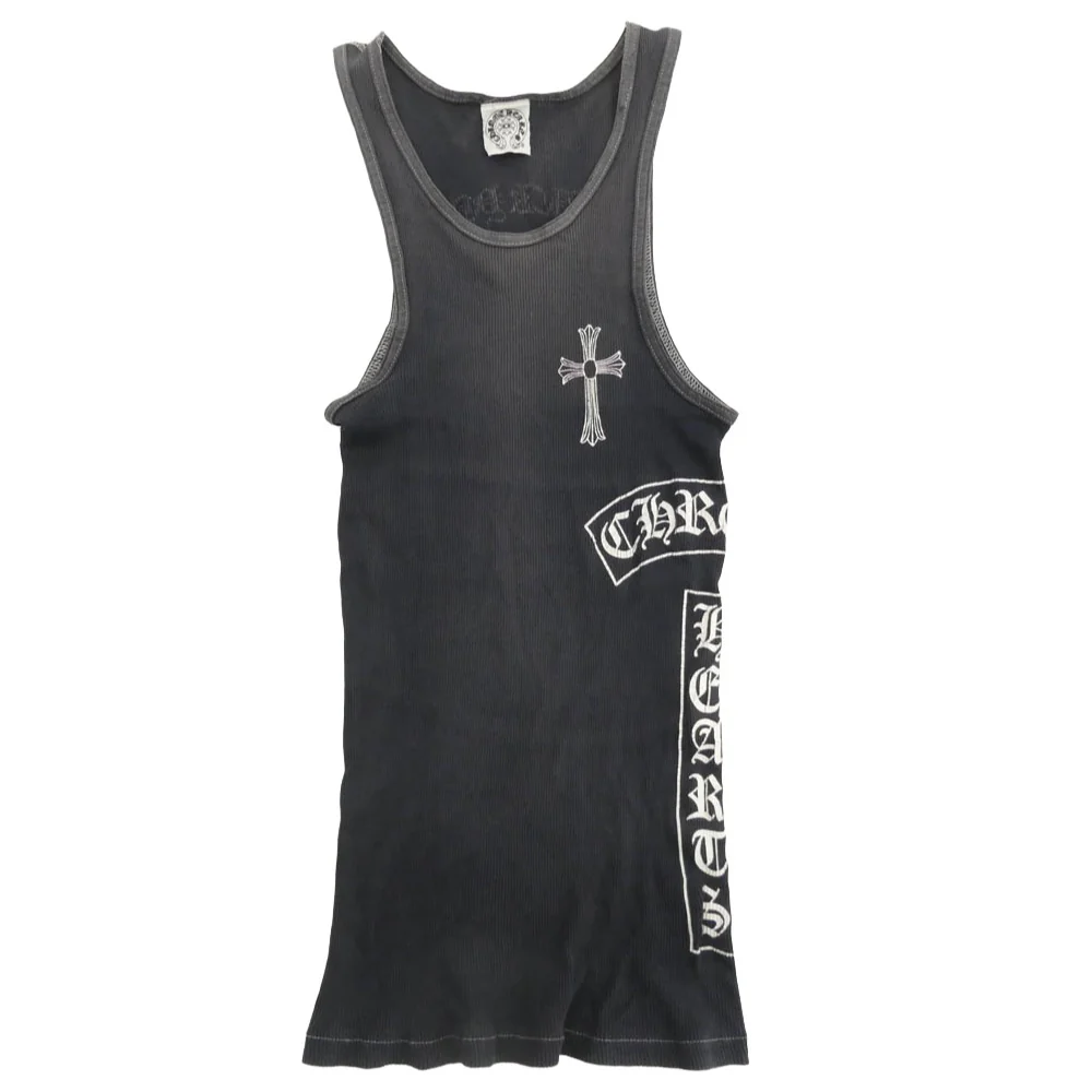 CHROME HEARTS クロムハーツ(原本無) オールド RIB TANK FUCK YOU クロス ロゴ コットン タンクトップ グレー系 S【中古】