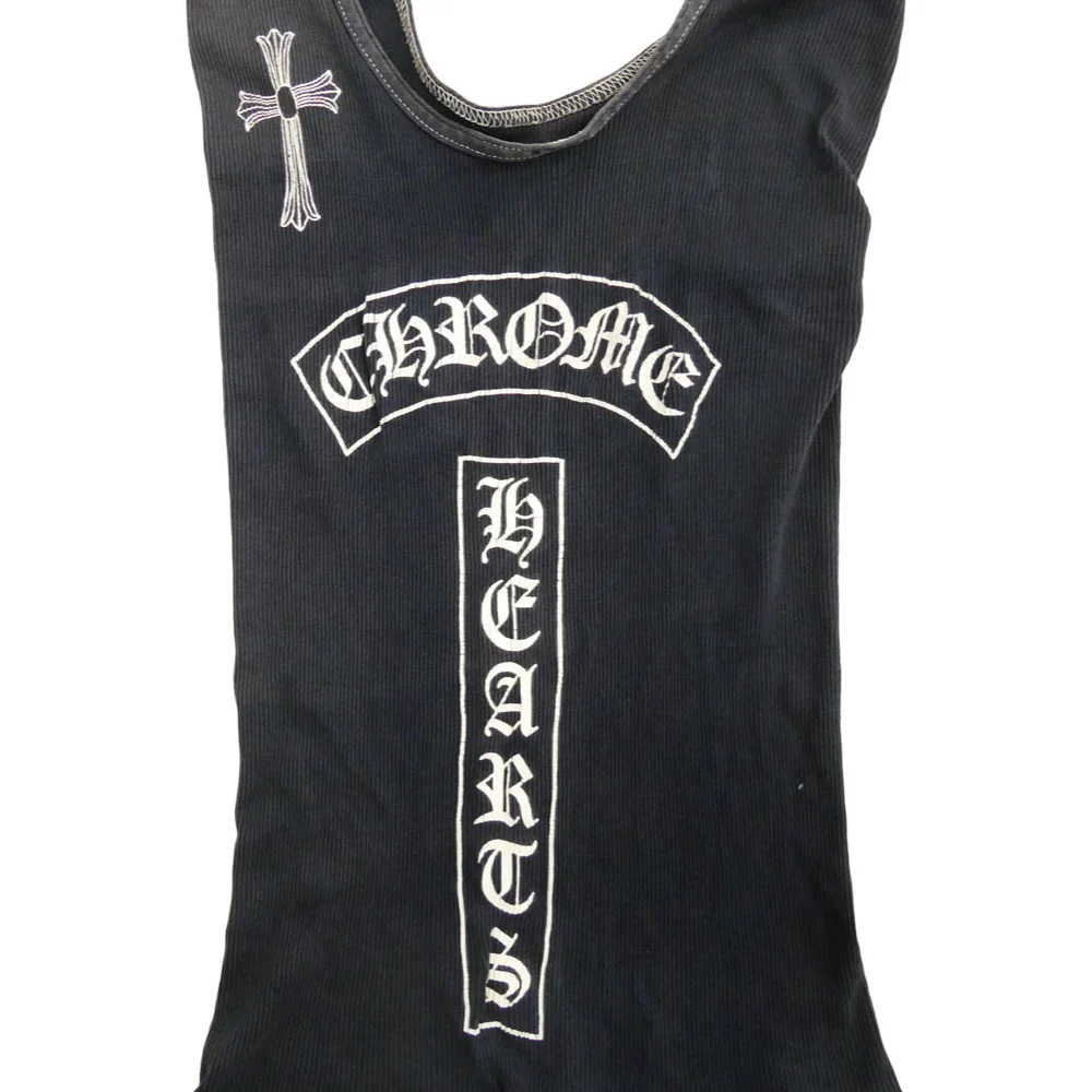 CHROME HEARTS クロムハーツ(原本無) オールド RIB TANK FUCK YOU クロス ロゴ コットン タンクトップ グレー系 S【中古】 - Image 3
