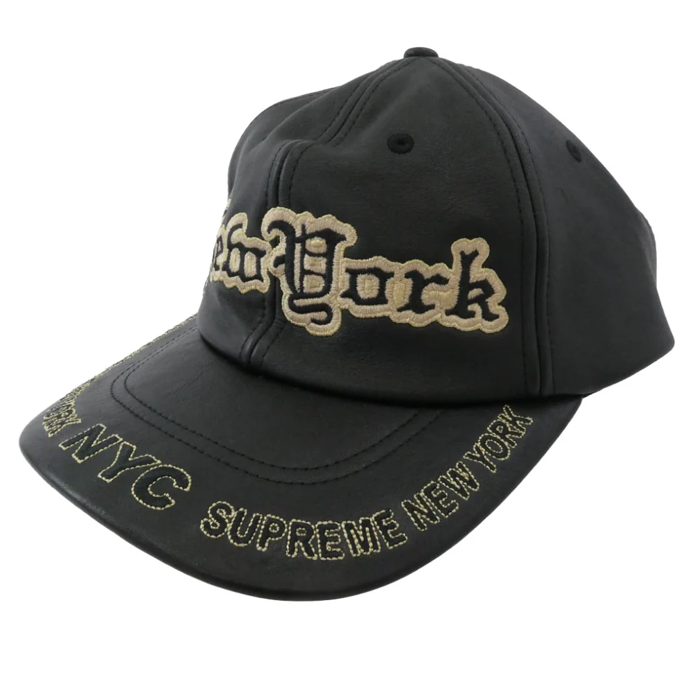 Supreme シュプリーム 25AW New York Leather 6-Panel ニューヨーク レザー 6パネル キャップ 帽子 ブラック系 ゴールド系【美品】【中古】